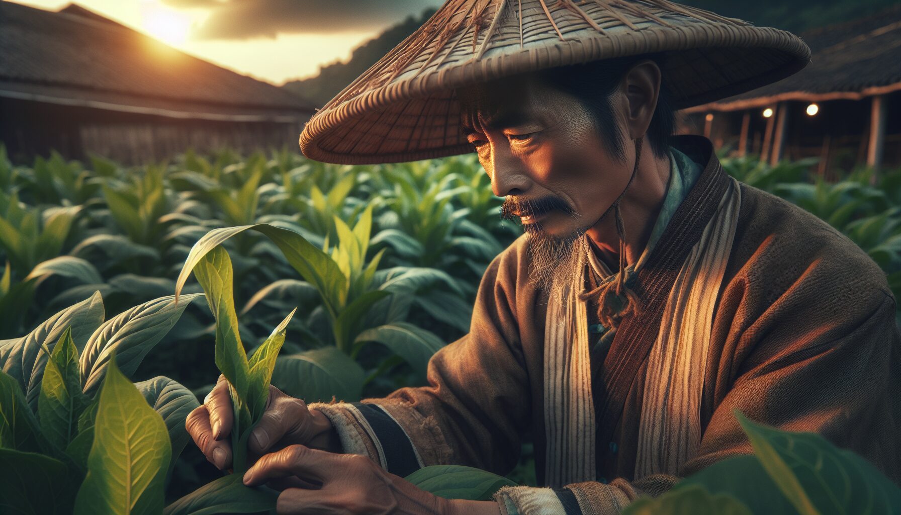 Chinese farmer tending to crops Chinese farmer tending to crops.